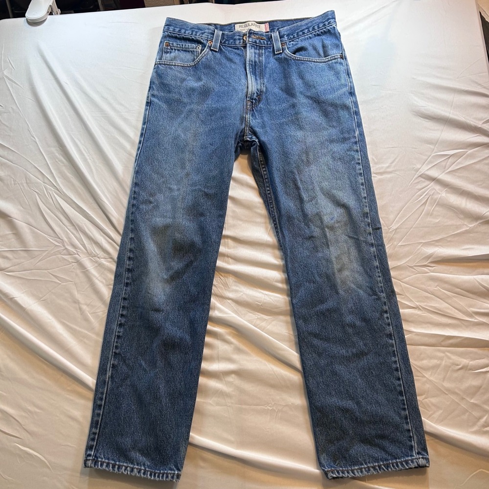 Levis 505 Regular Fit Straight Leg Jeans Medium Wash Blue 33x30